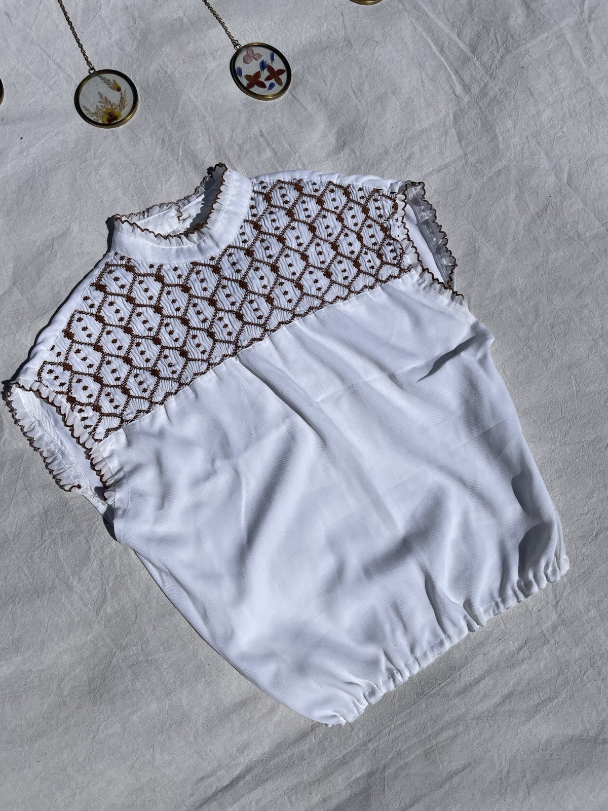 Vintage Size XS 6-8 White Smocked Peasant Folk Blouse