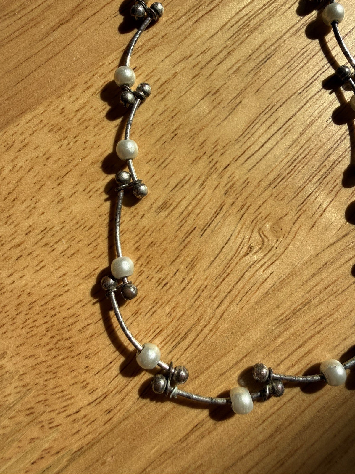 Vintage Silver and Faux Pearl Necklace