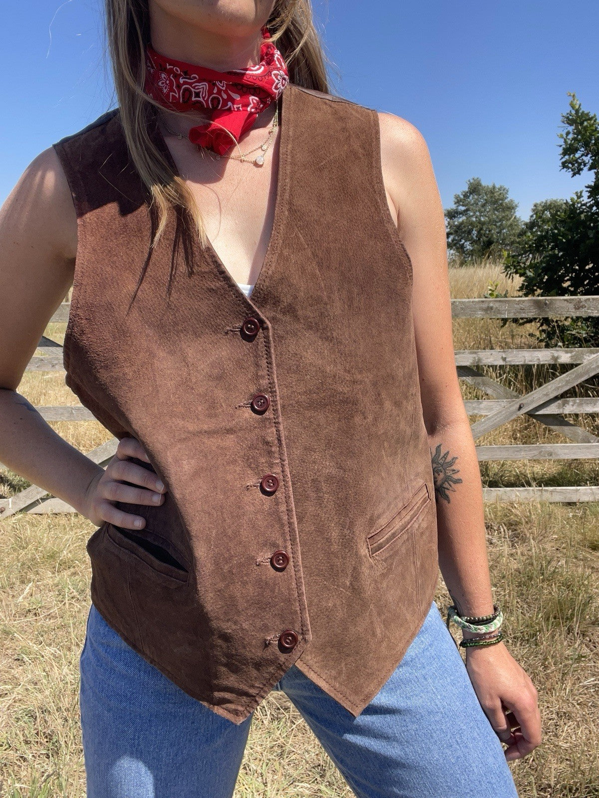 Vintage Size M 10-12 Tan Brown Genuine Suede Leather Waistcoat Avanti C&A