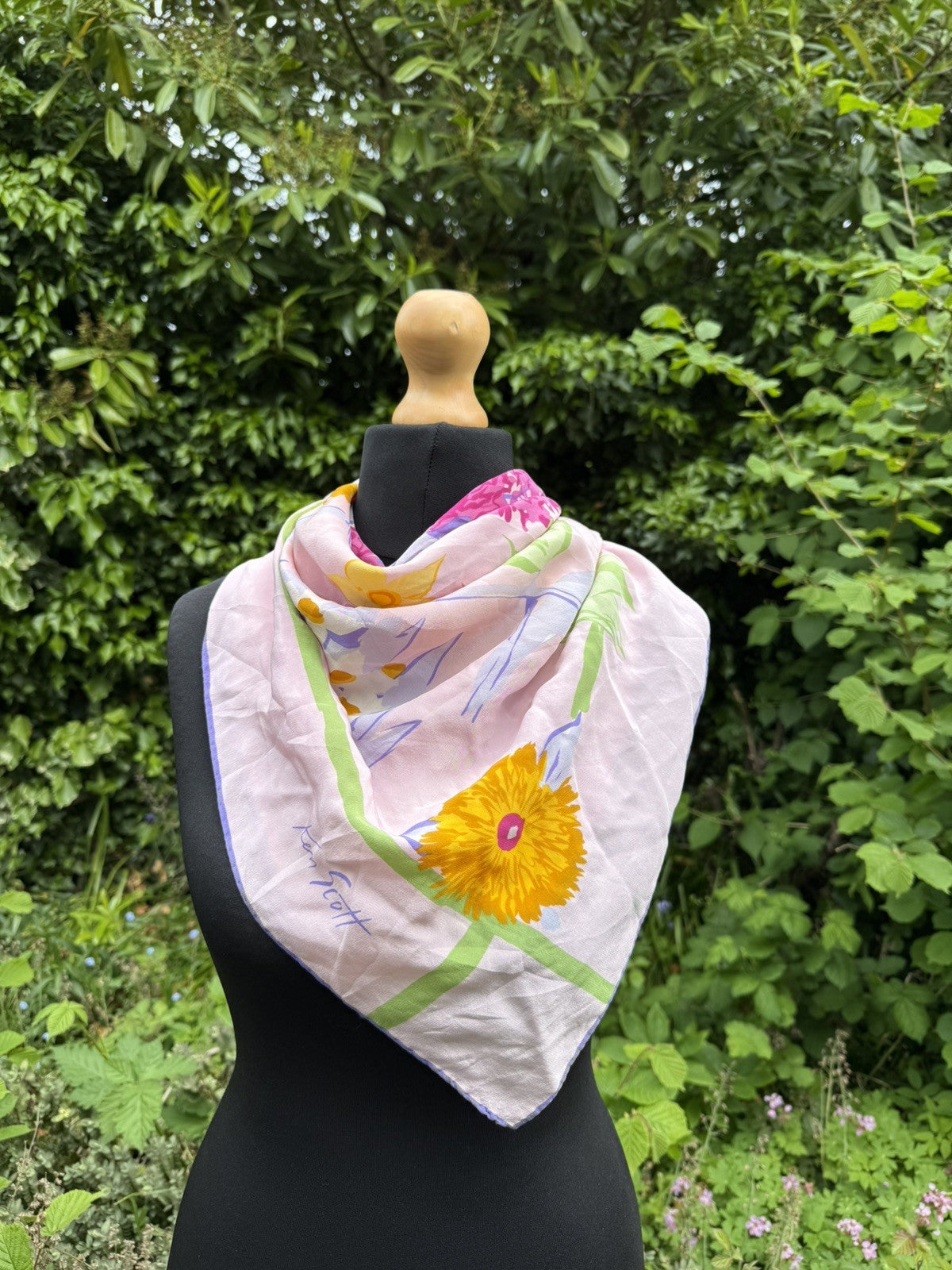 Vintage Pink Floral Ken Scott 100% Silk Scarf Neck Scarf