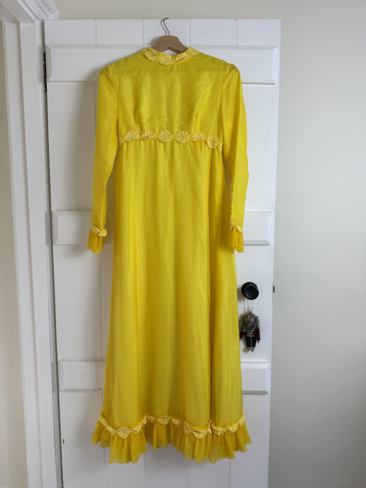 Vintage 1970s Size XXS 4 & 6 Yellow Flower Power Maxi Prairie Dress