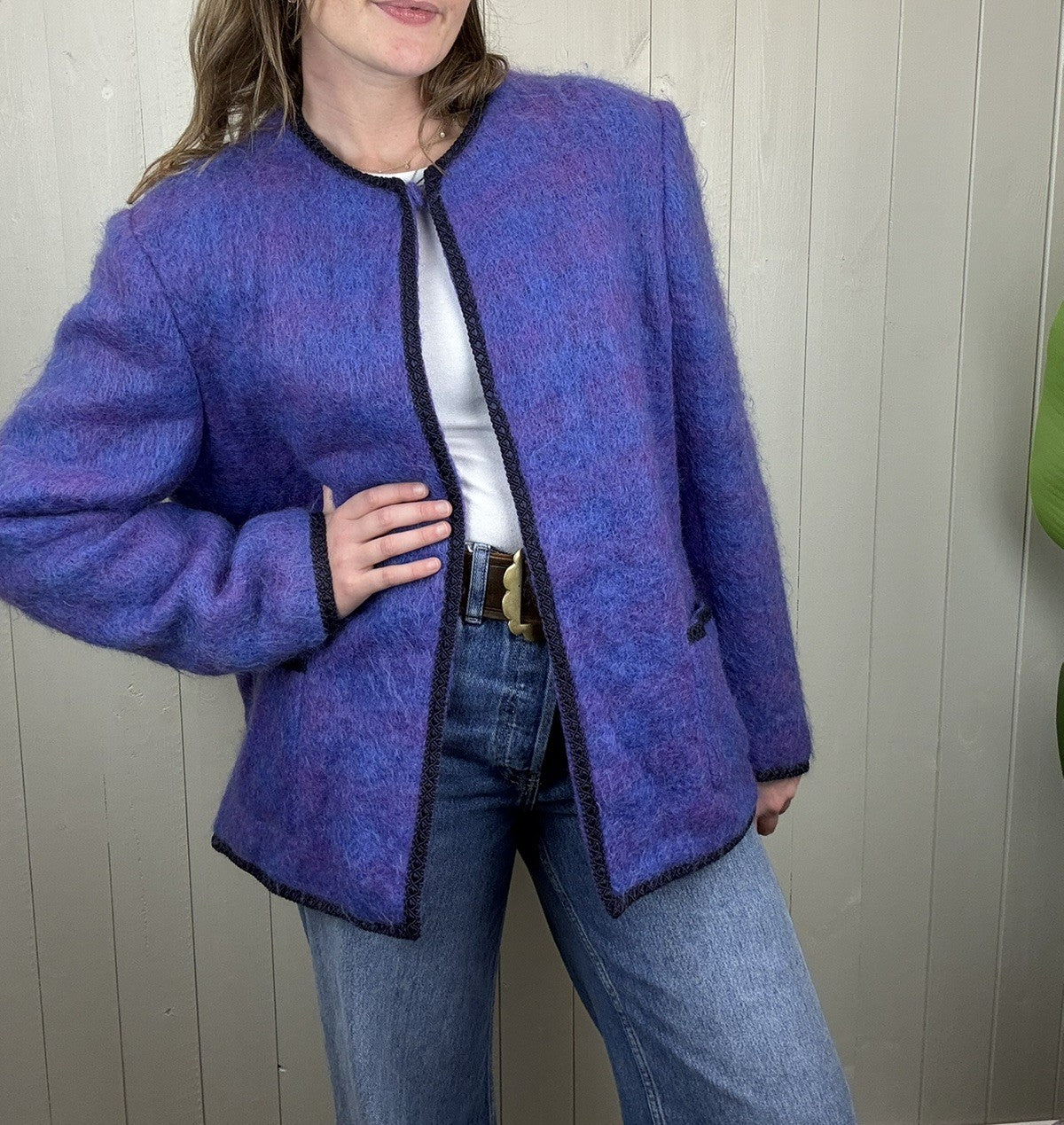 Vintage Size L 12-16 Purple Lined Mohair Jacket Donegal Design