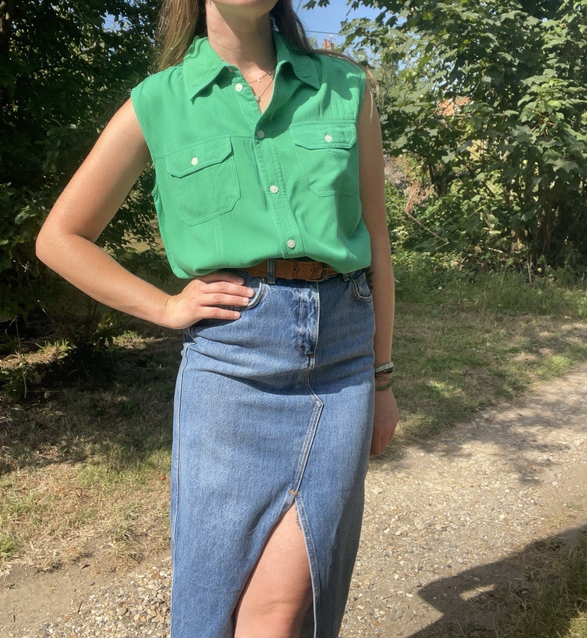 Vintage Size M 10-12 Green Sleeveless Button Front Top Yessica C&A