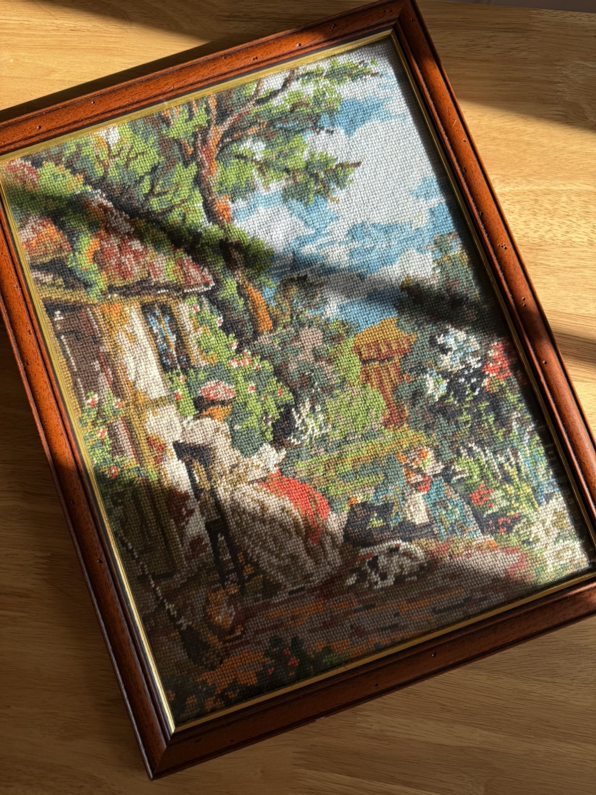 Vintage Framed Country Scene Cross Stitch Art Work