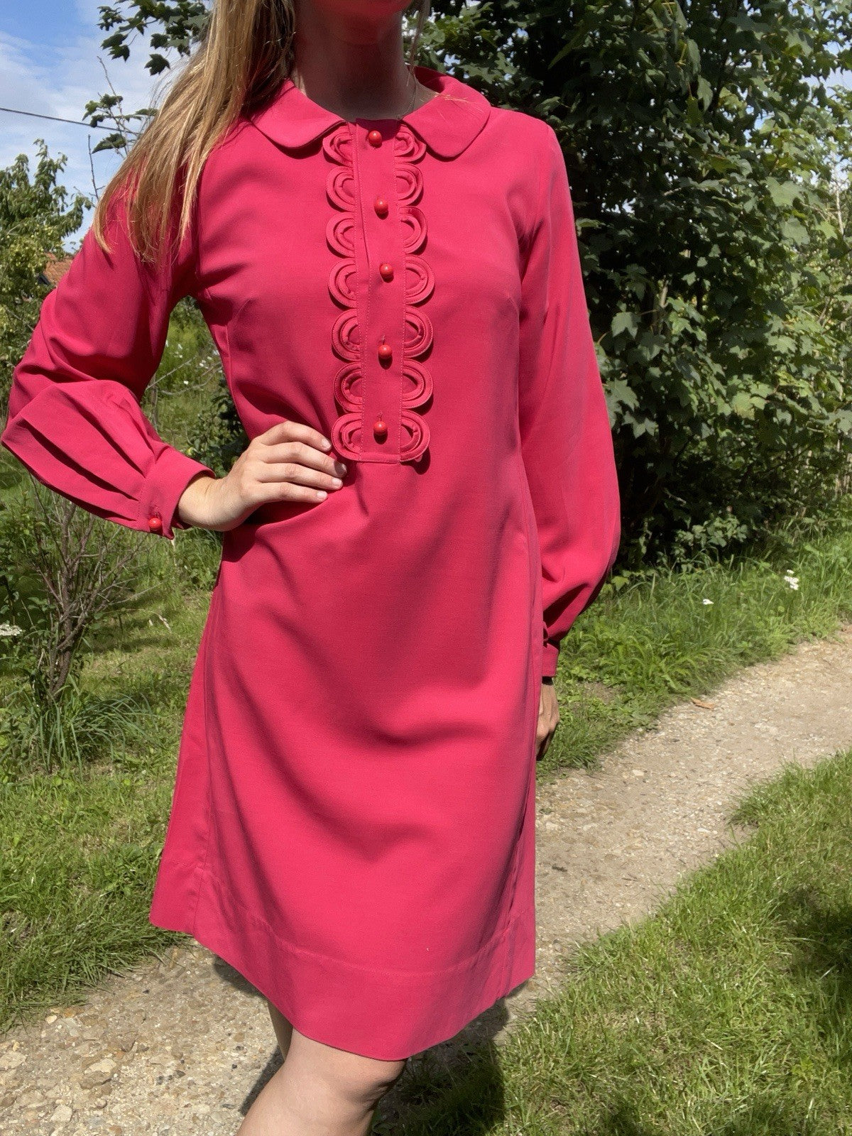 Vintage Size S 8-10 Pink 60s Style Wool Blend Silk Lined Shift Dress Jigsaw