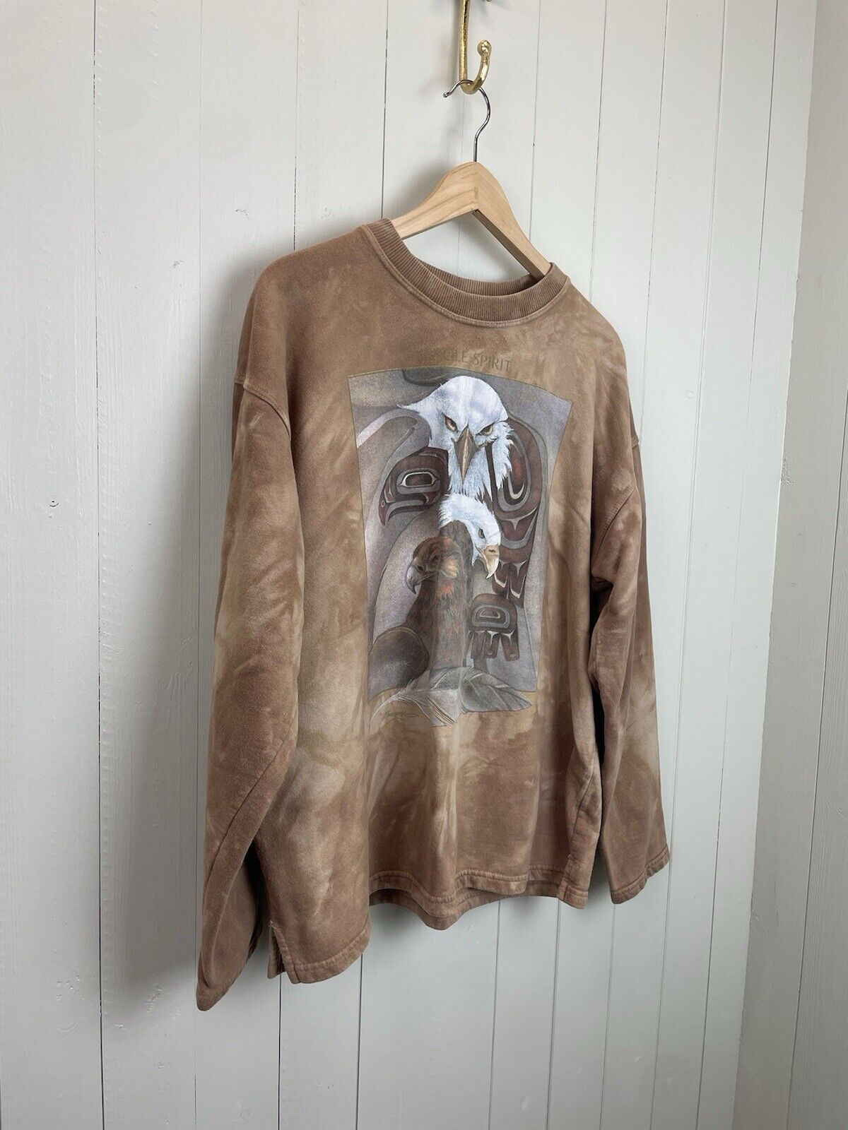 Vintage Size XL 10-18 Brown Tie Dye Eagle Spirit Sweatshirt Top Harlequin