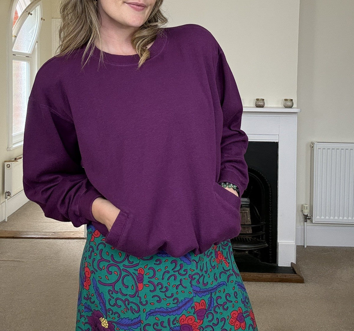 Vintage Size L 14-18 Purple 100% Cotton Knit Sweatshirt Jumper by Liz Sport