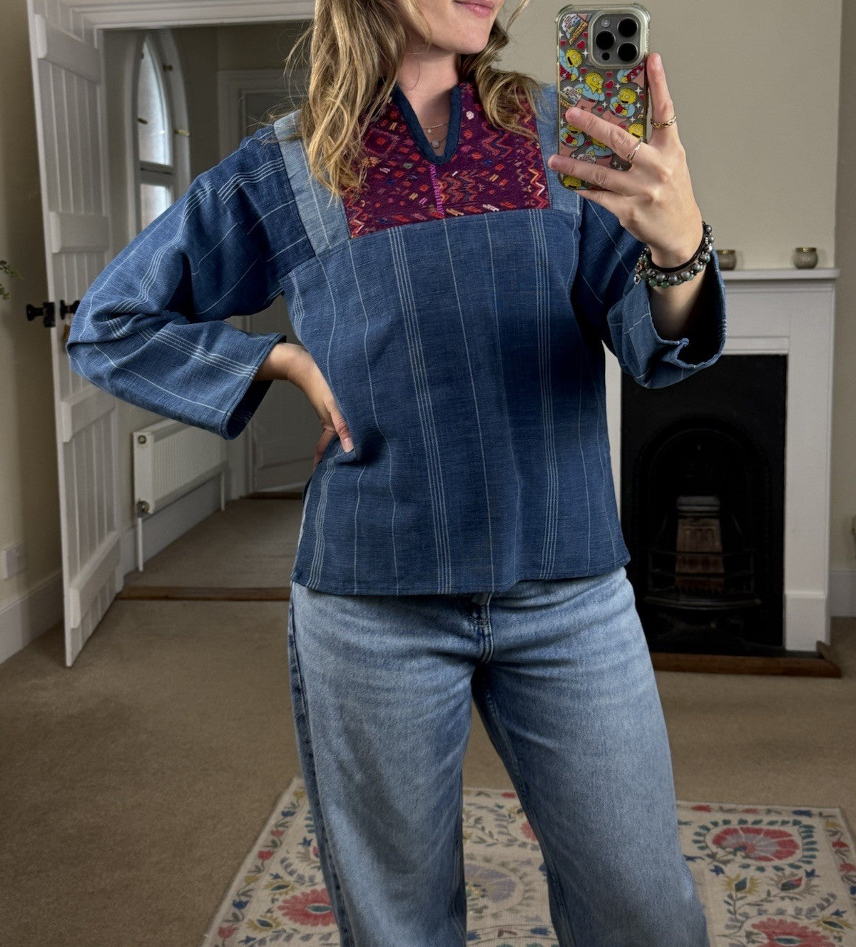 Vintage Size XS 6 & 8 Blue Denim Handmade Boho Top