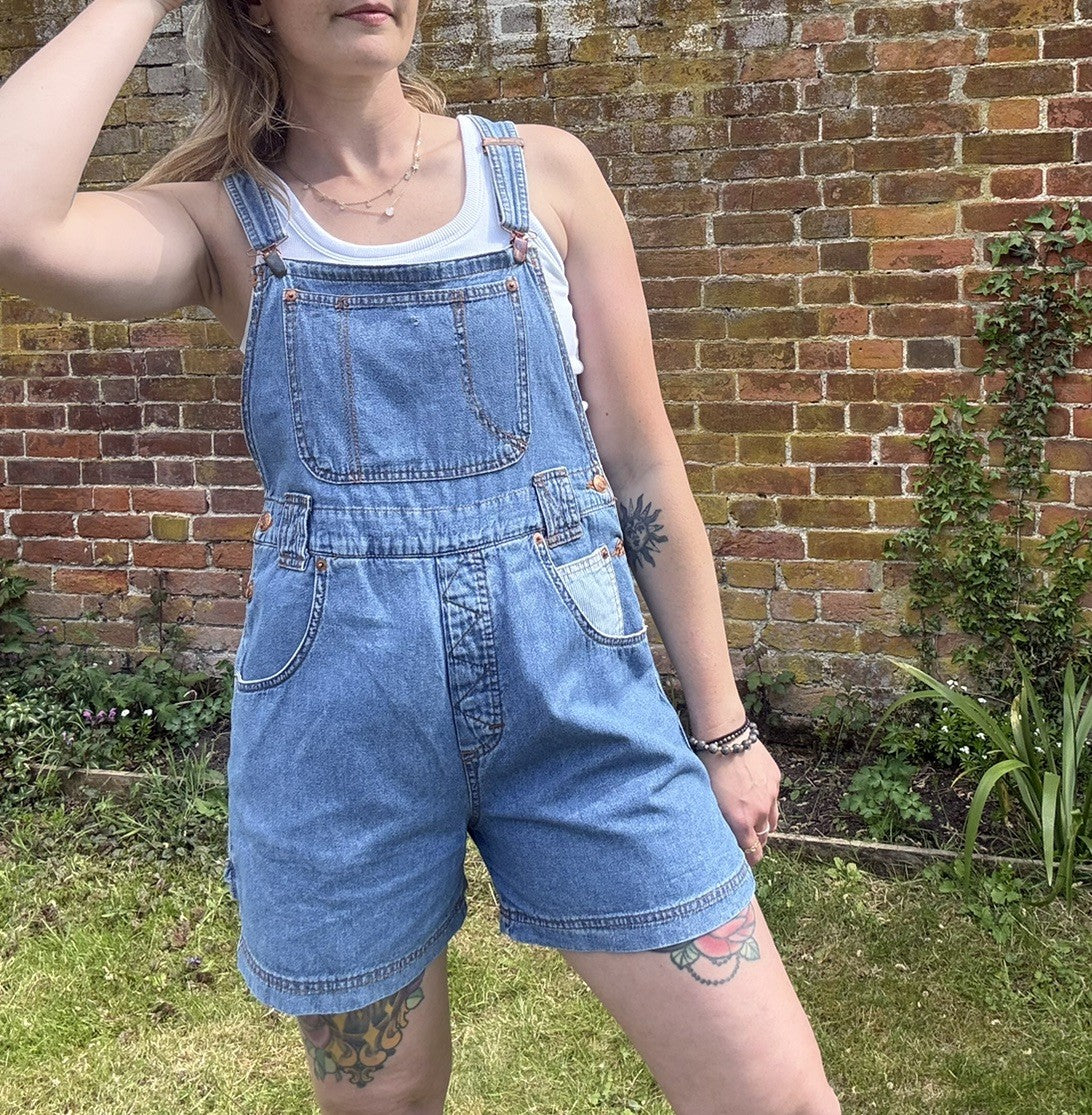 Vintage 90s Size XS 6-10 Blue Dungaree Shorts Squaw