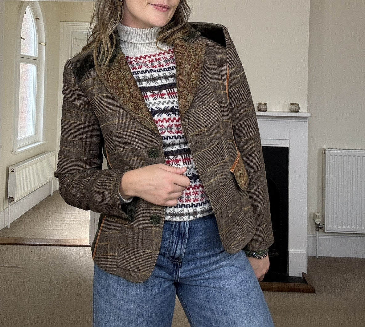 Vintage Size S 6-10 Tweed Patchwork Velvet Blazer Jacket by Acorn