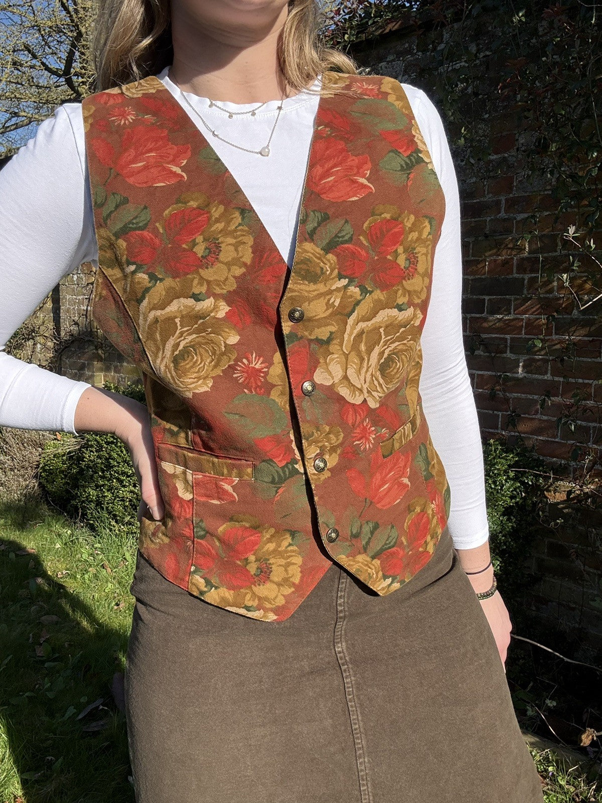 Vintage Size S 6-10 Earthy Romantic Satin Back Waistcoat Oxido