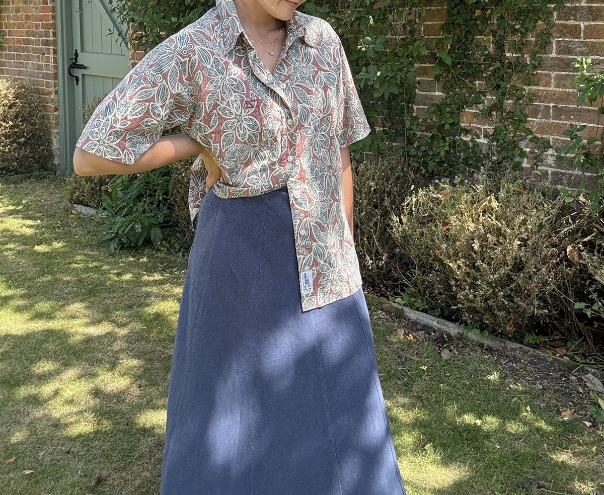 Vintage 90s Size M 10-14 Blue Jersey Midi/Maxi Skirt by EAST