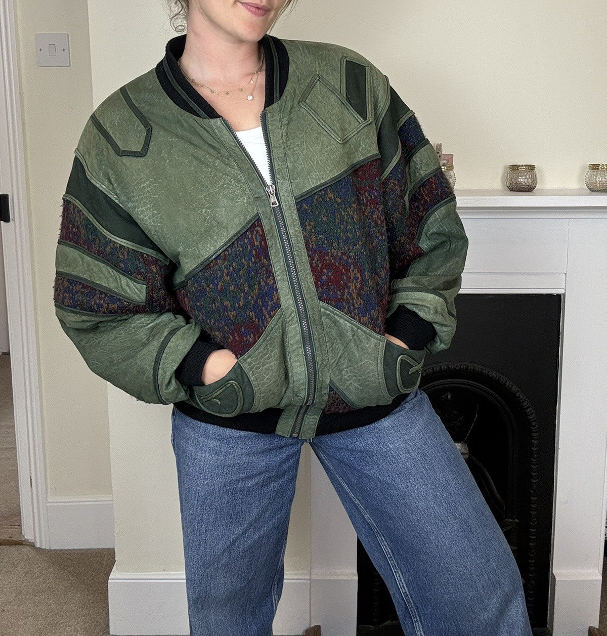 Vintage 80s Size 2XL 16-20 Oversized Green Suede Trucker Jacket