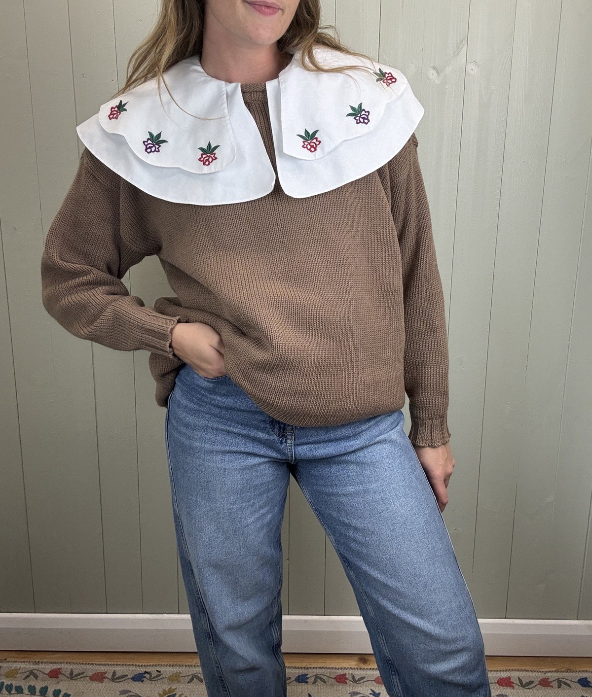 Vintage Size L 12-18 Brown Fisherman Style Knit Jumper Theme