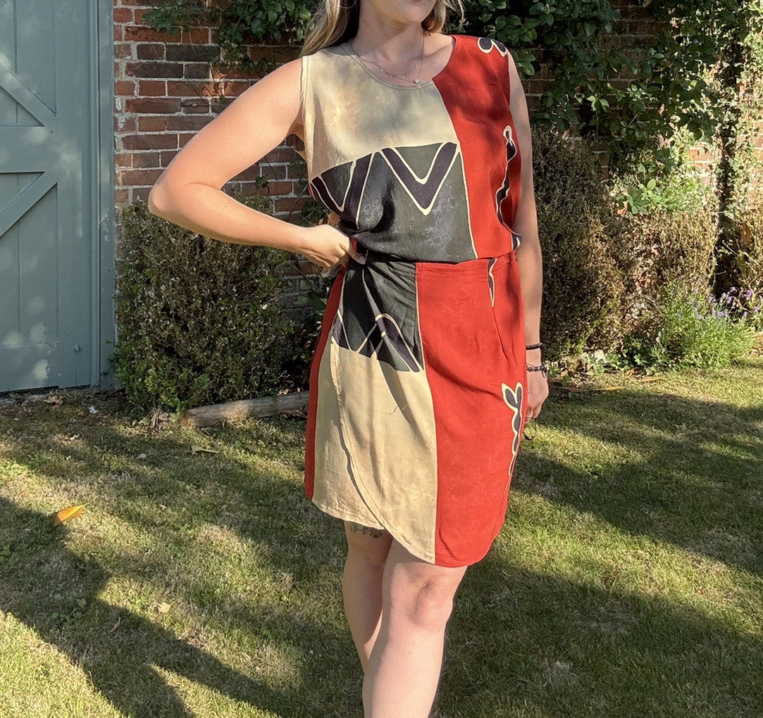 Vintage 90s Size M 8-12 Funky Top & Wrap Skirt Two Piece Set