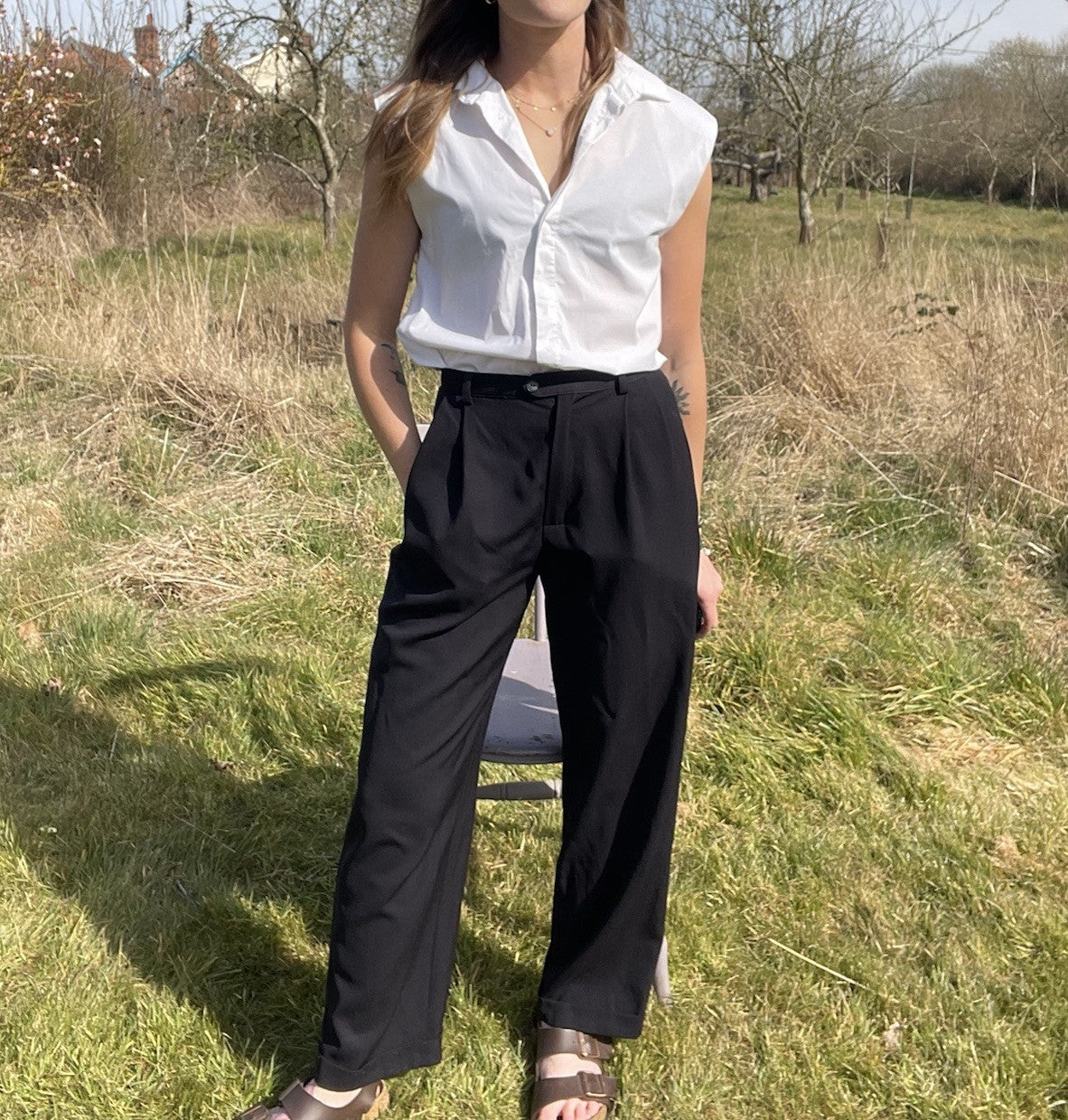 Vintage Size 8 W26 Dark Navy High Waisted Wool Tailored Suit Trousers St Michael