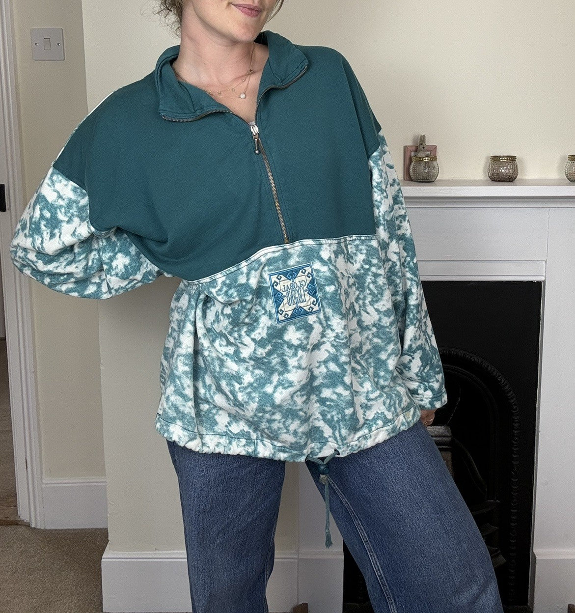 Vintage 80s Size 3XL 18-22 Teal Green Tie Dye Global Legend Sweatshirt