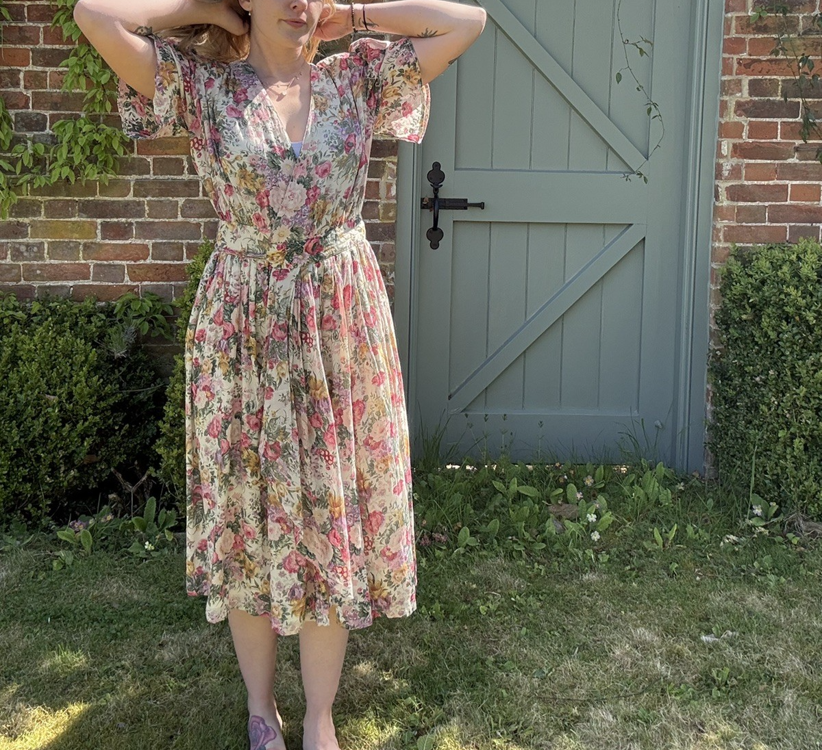 Vintage Size M 8-12 Cotton Floral Phool Wrap Midi Dress