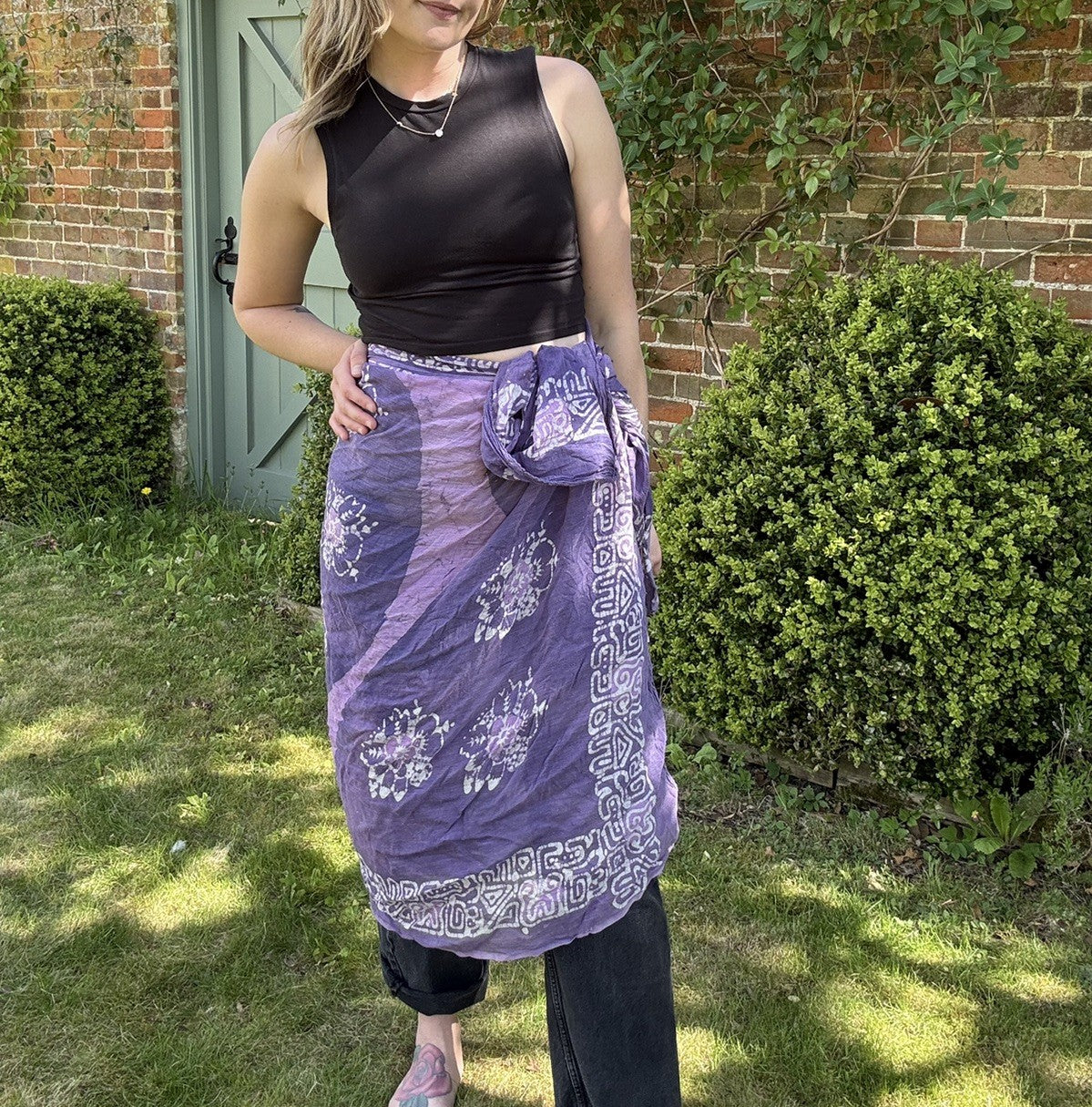 Vintage 1970s Purple Boho Hippy Cotton Sarong Scarf