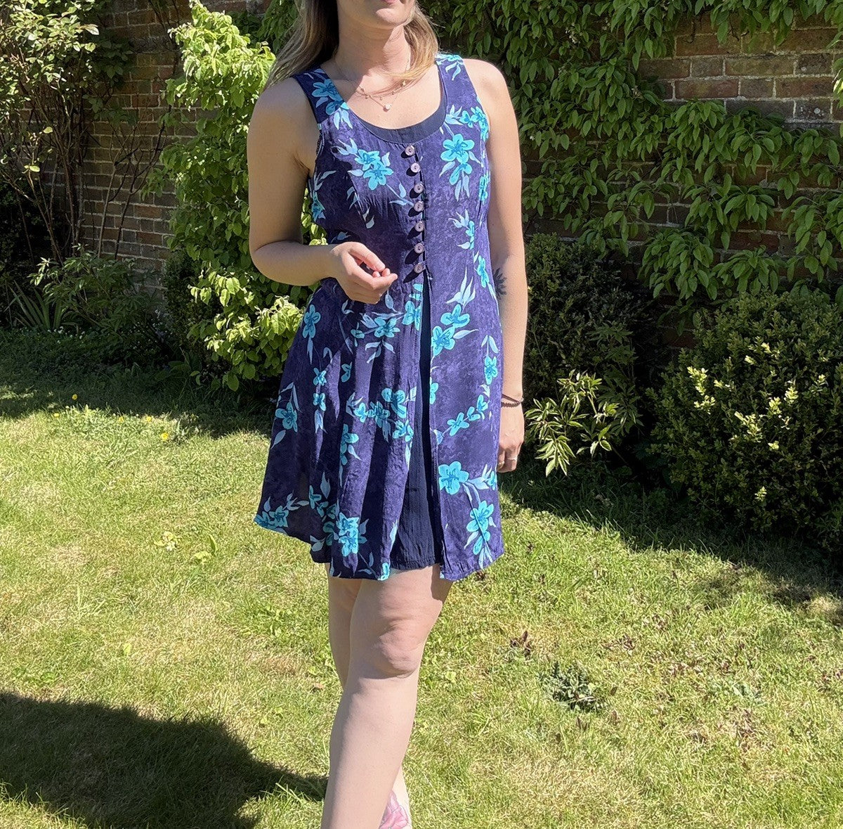 Vintage 90s Size S 8 Navy Boho Floral Layered Summer Dress Belle Femme Toad Clothing Vintage 90s Size S 8 Navy Boho Floral Layered Summer Dress Belle Femme Toad Clothing