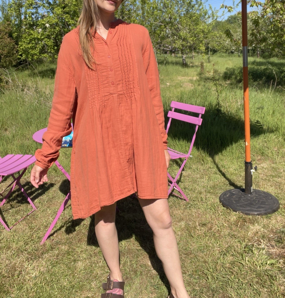 Size S 6-14 Brick Red/Rust Cotton Floaty Boho Dress Free People X CP Shades
