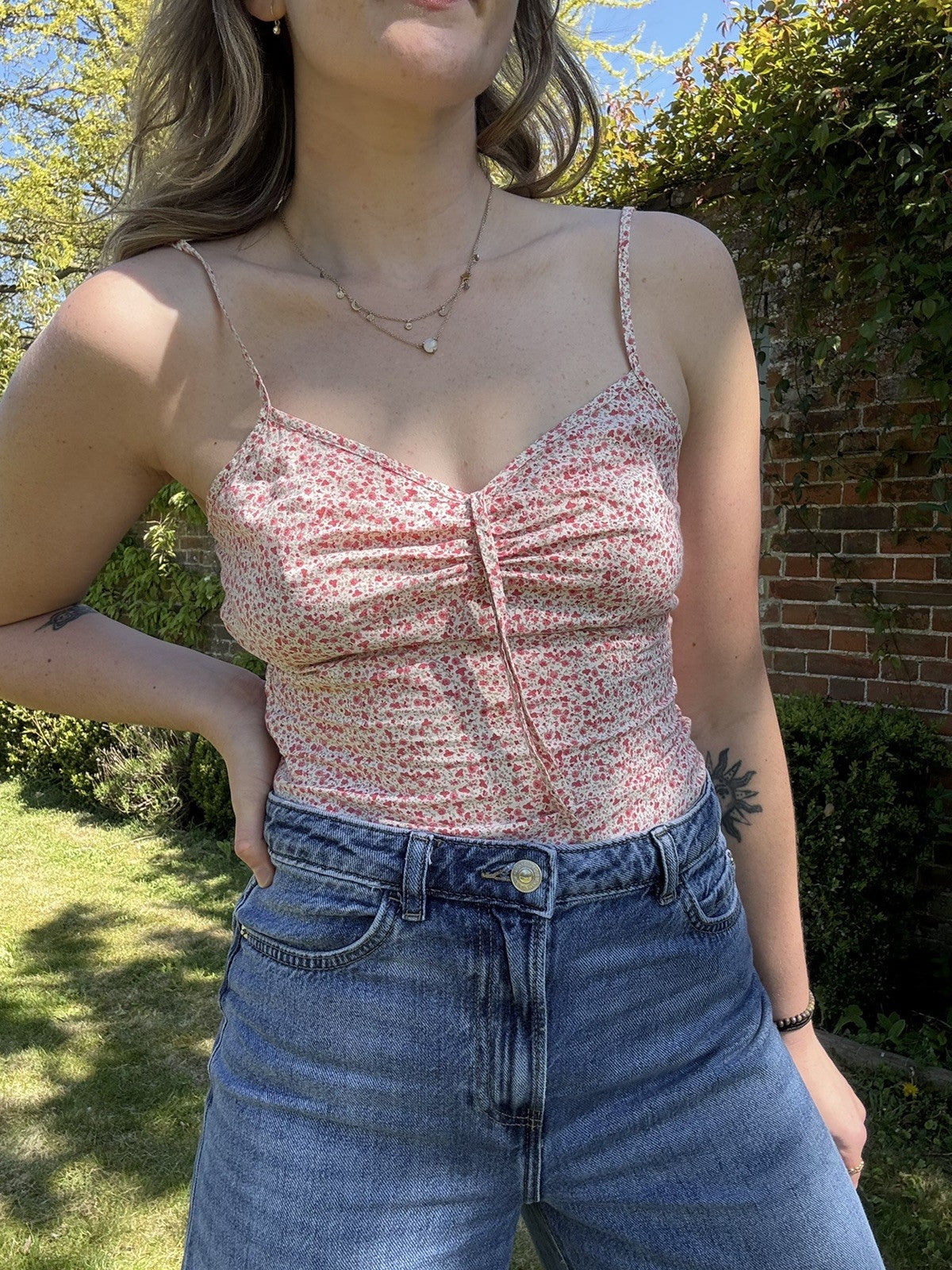 Vintage Size XS 6-8 Pink Ditsy Floral Cotton Cami Vest Top
