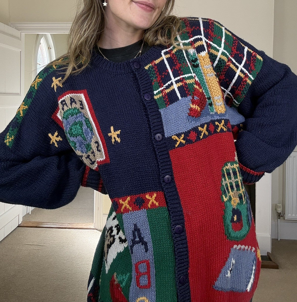 Vintage Size 2XL 20-26 Chunky Cottagecore Teacher Theme Cardigan