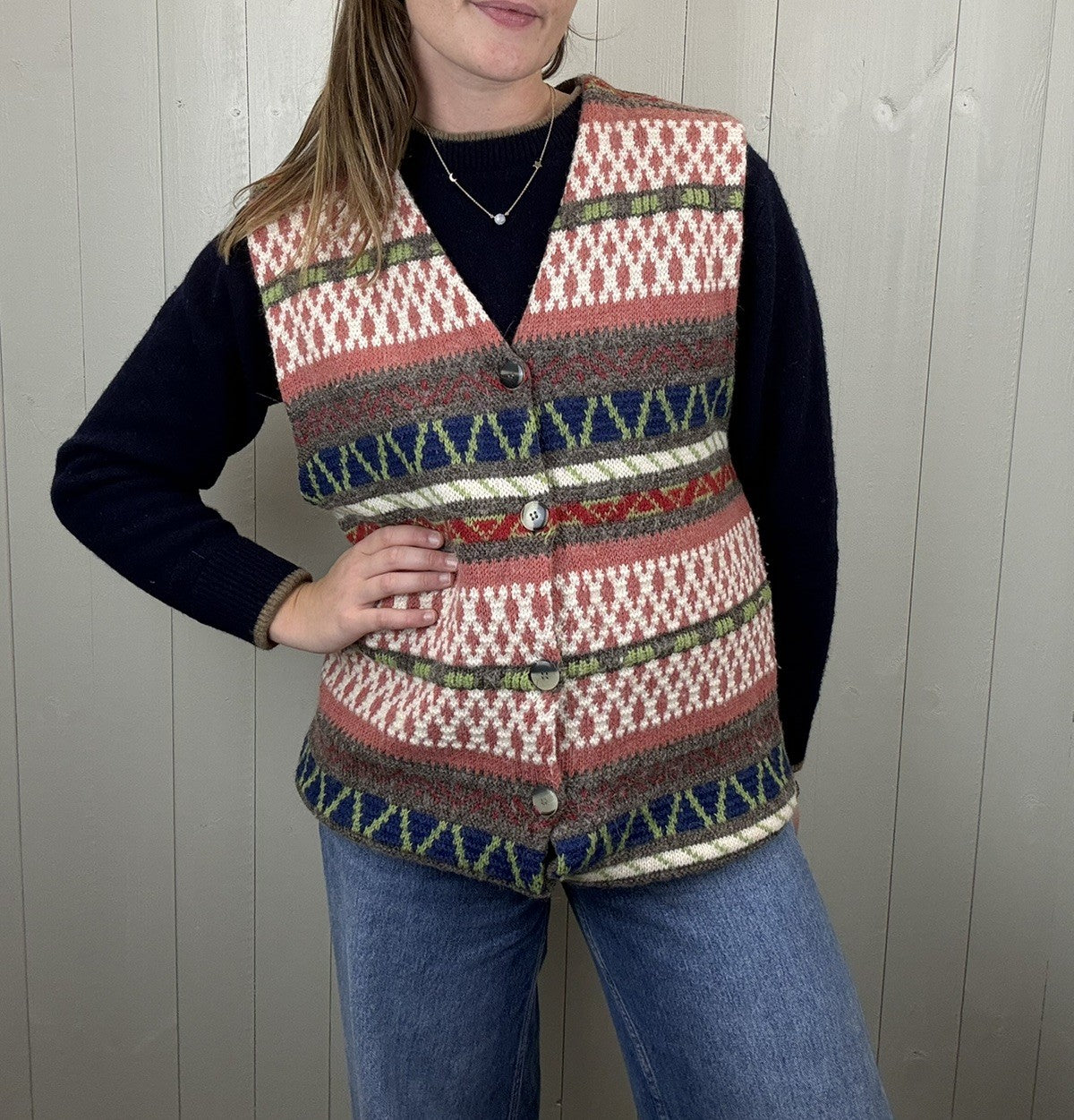 Vintage Size M 8-12 Patterned Knit Vest Waistcoat JBO