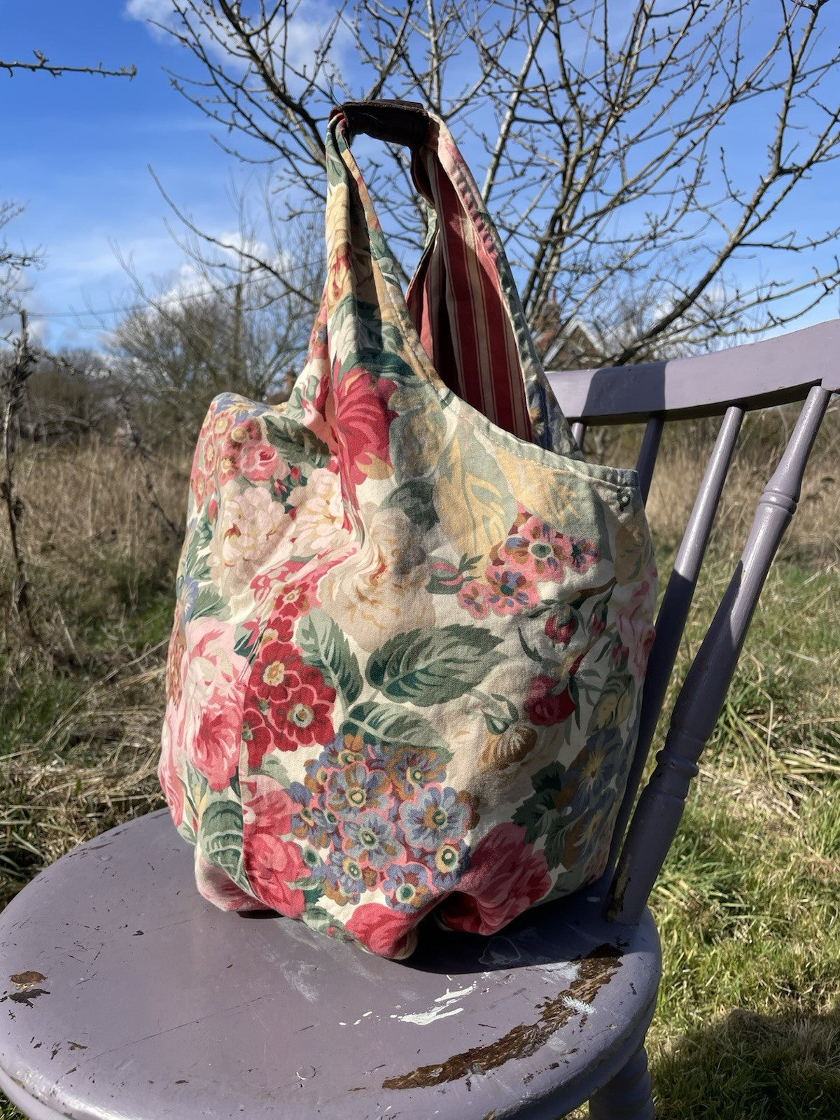Vintage Sanderson Floral Striped Shoulder Bag