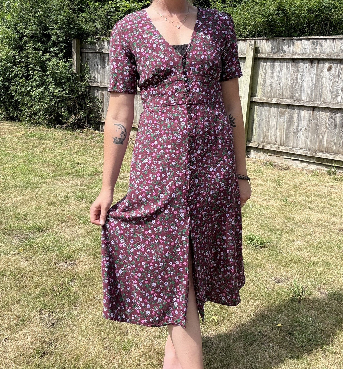 Size 12 Burgundy Purple Ditsy Floral Alexa Midi Tea Dress Nobody's Child