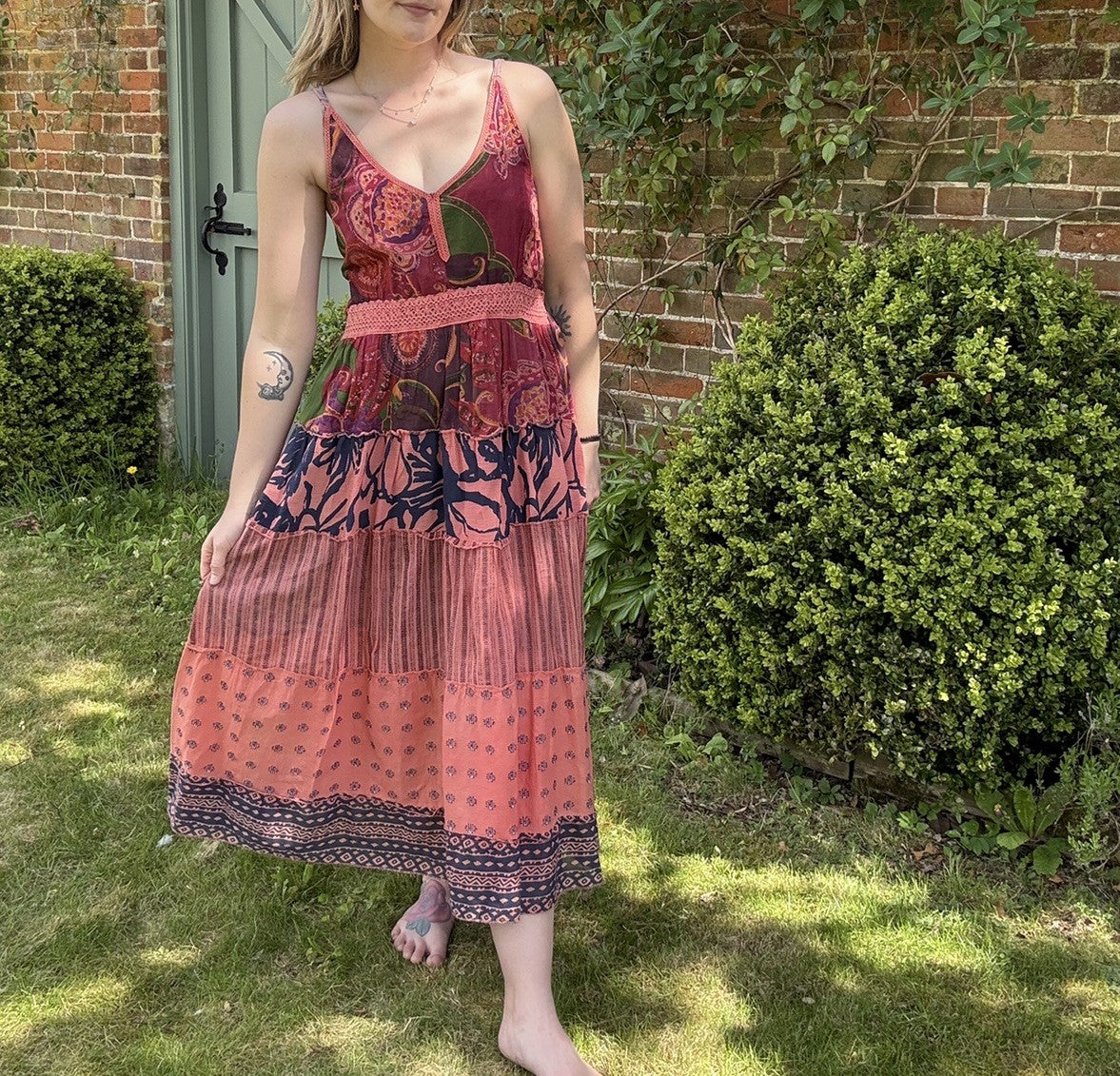 Vintage Size M 10-14 Boho Tiered Midi Maxi Summer Dress Chicktones