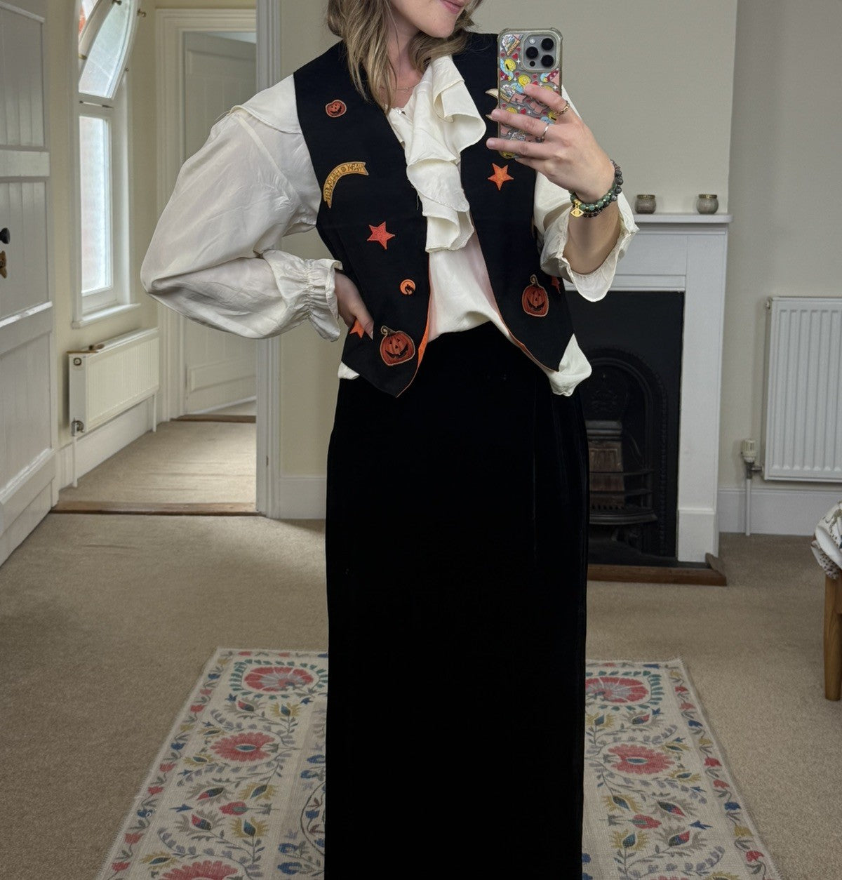 Vintage Size S 6-12 Black Halloween Waistcoat Handmade by Daria Blandina