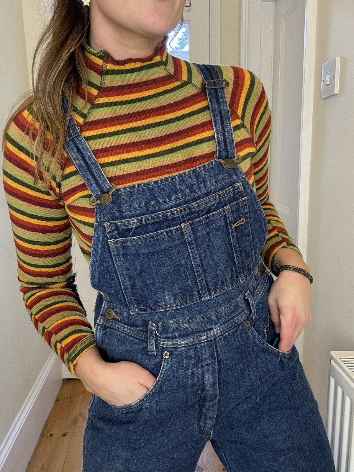 Vintage 90s Size M 8-12 Multicolour Striped Fine Knit Top