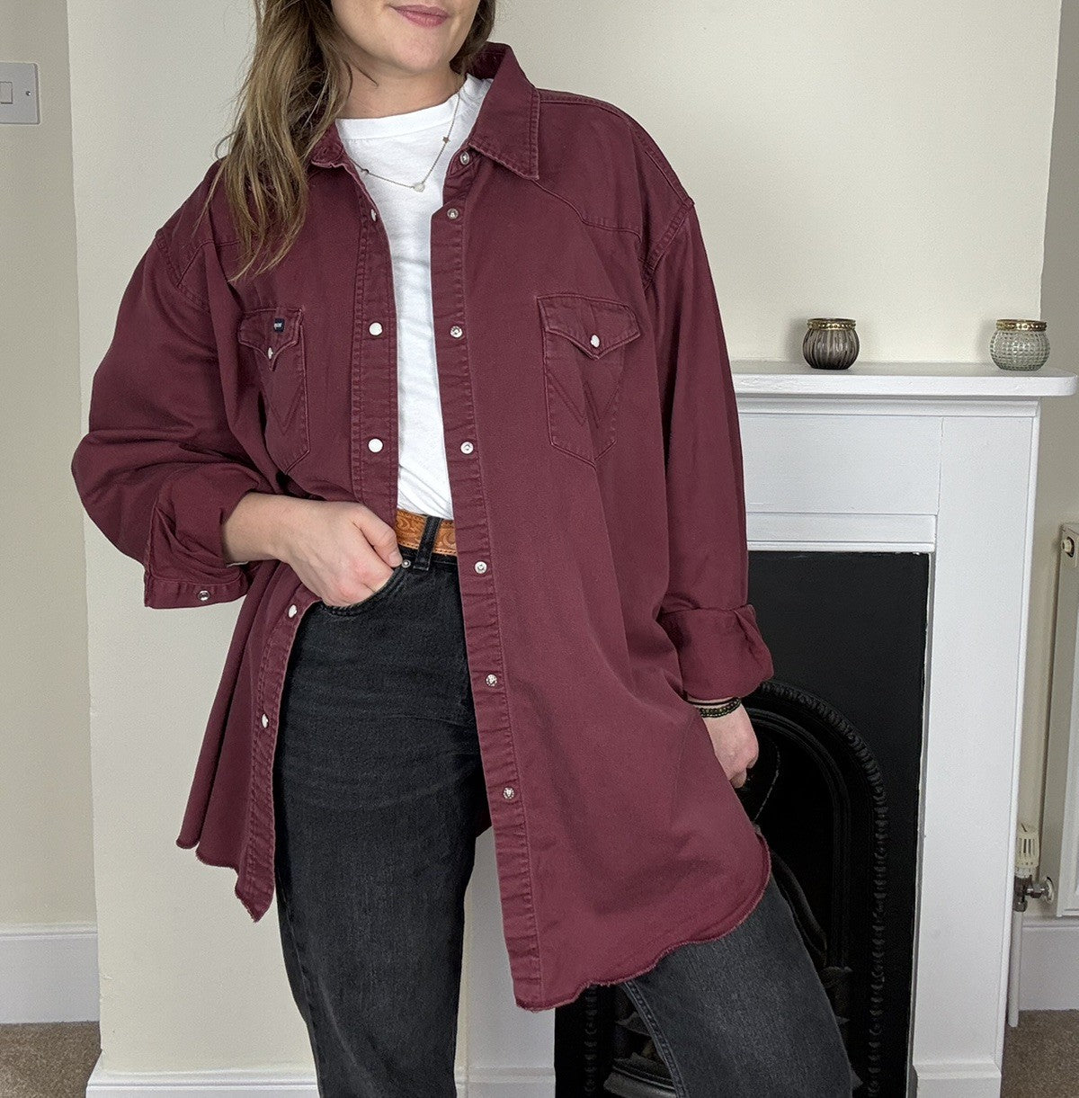 Vintage Size 4XL  18-26 Burgundy Western Denim Shirt Wrangler