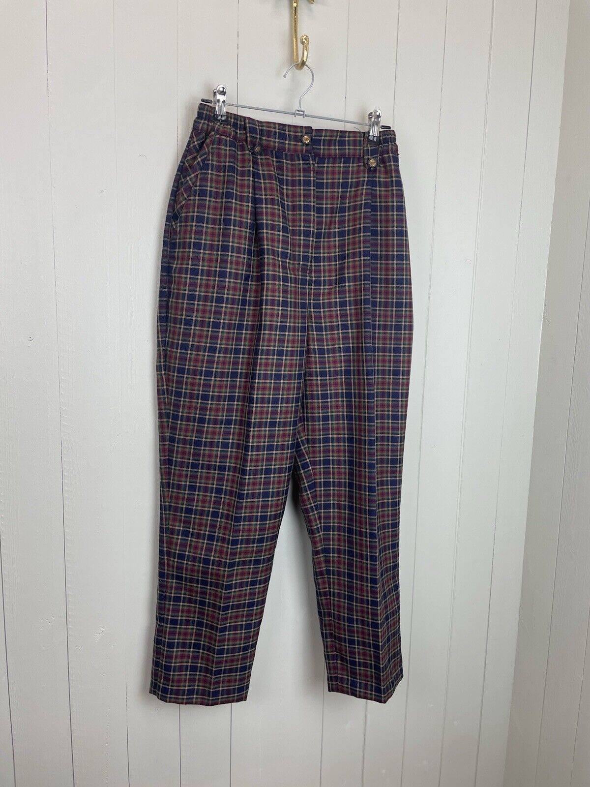 Vintage Size S 6-10 Tartan Check Wool Blend Trousers Alice Collins