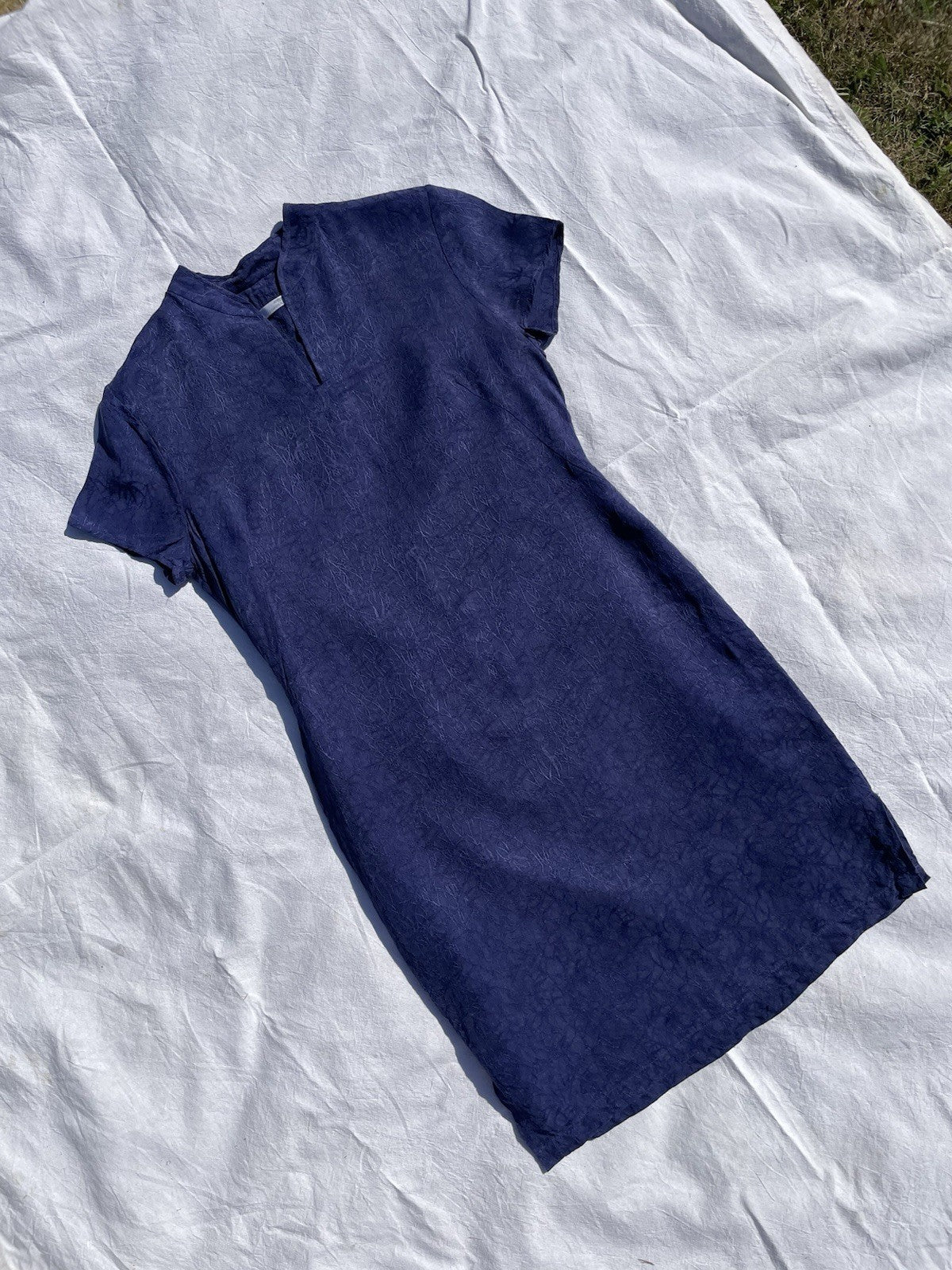 Vintage Size S 8-10 Blue Cupro Patterned Short Sleeve Dress St Michael
