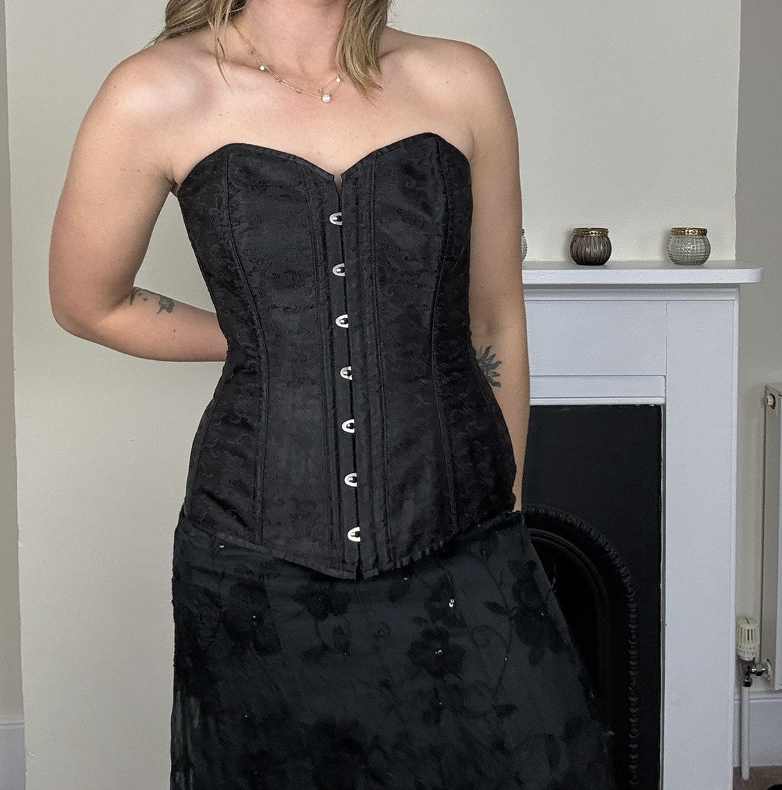 Vintage Size 2XL 14-18 Black Witchy Whimsical Boned Corset Top Cottelli