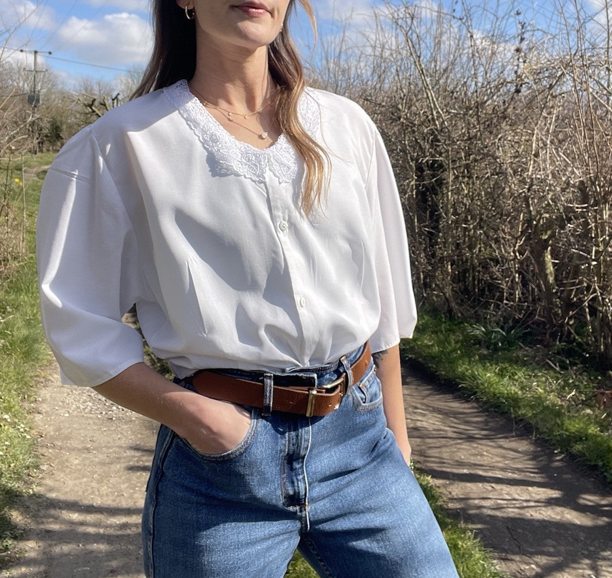 Vintage Size L 12-14 White Lace Collar Blouse Innovators