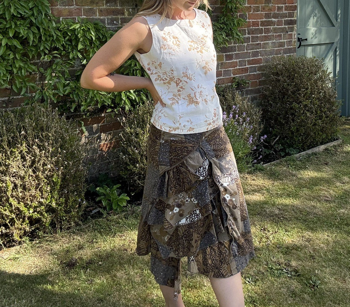 Vintage Size 8-12 Cream Romantic Floral Cotton Linen Sleeveless Top Laura Ashley