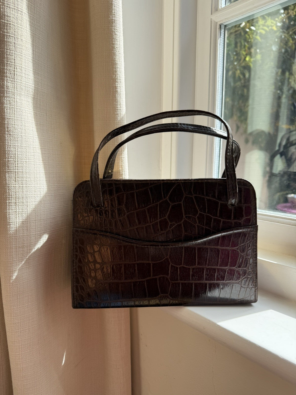 Vintage 1950s Brown Genuine Leather Handbag Bag