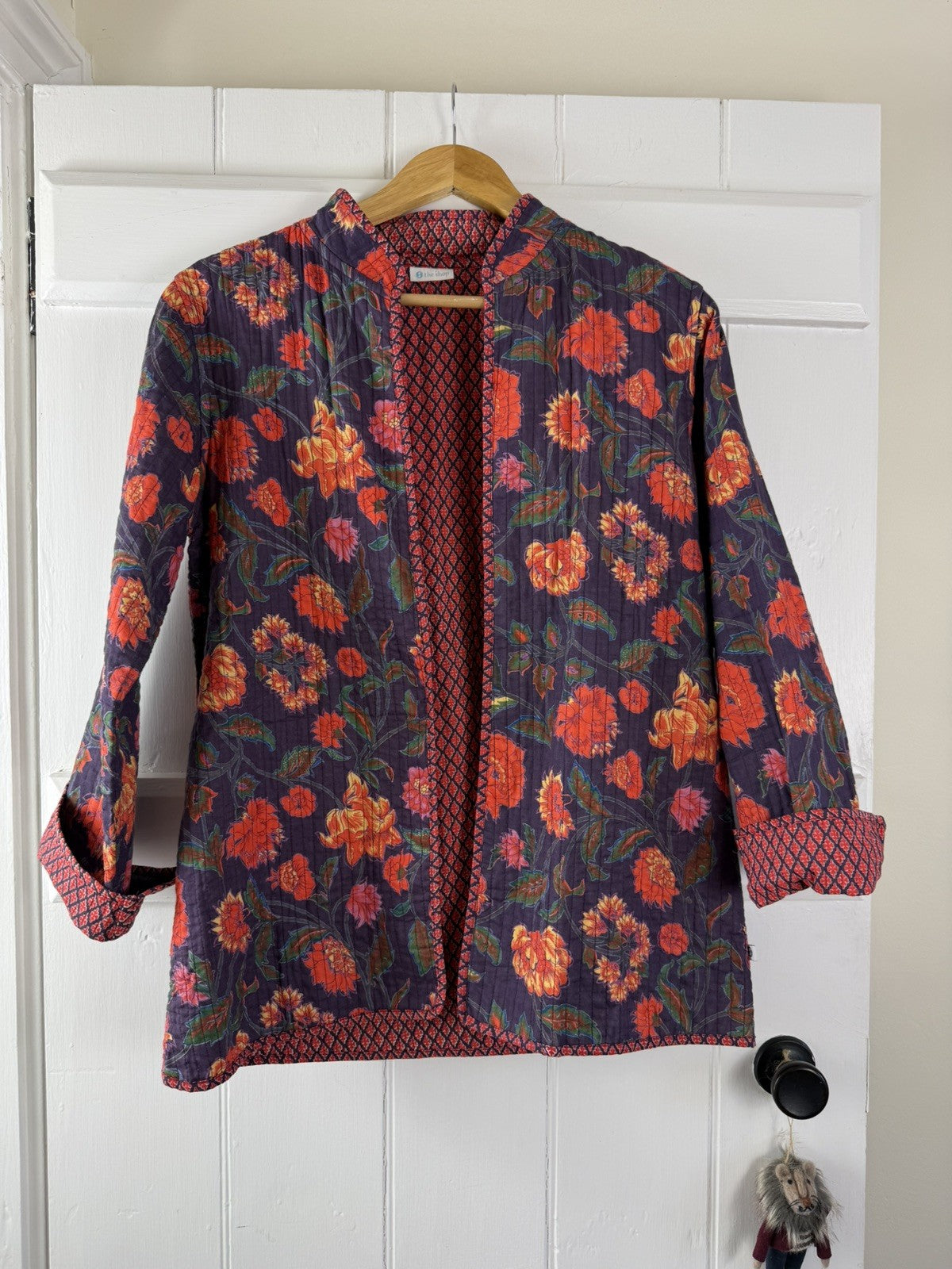 Size M 8-12 Dark Purple Floral Block Print The Shop Cotton Kantha Jacket