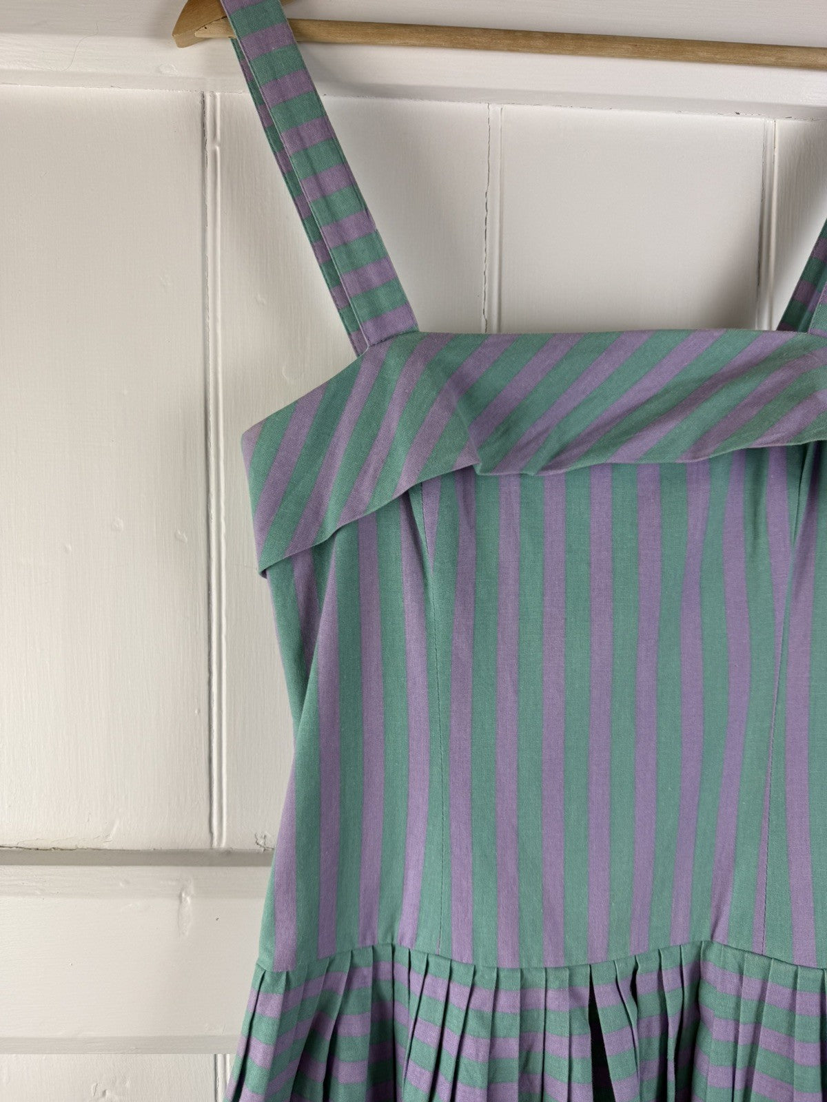 Vintage Size XS 6-8 Purple Candy Striped Cotton Strappy Midi Dress Laura Ashley