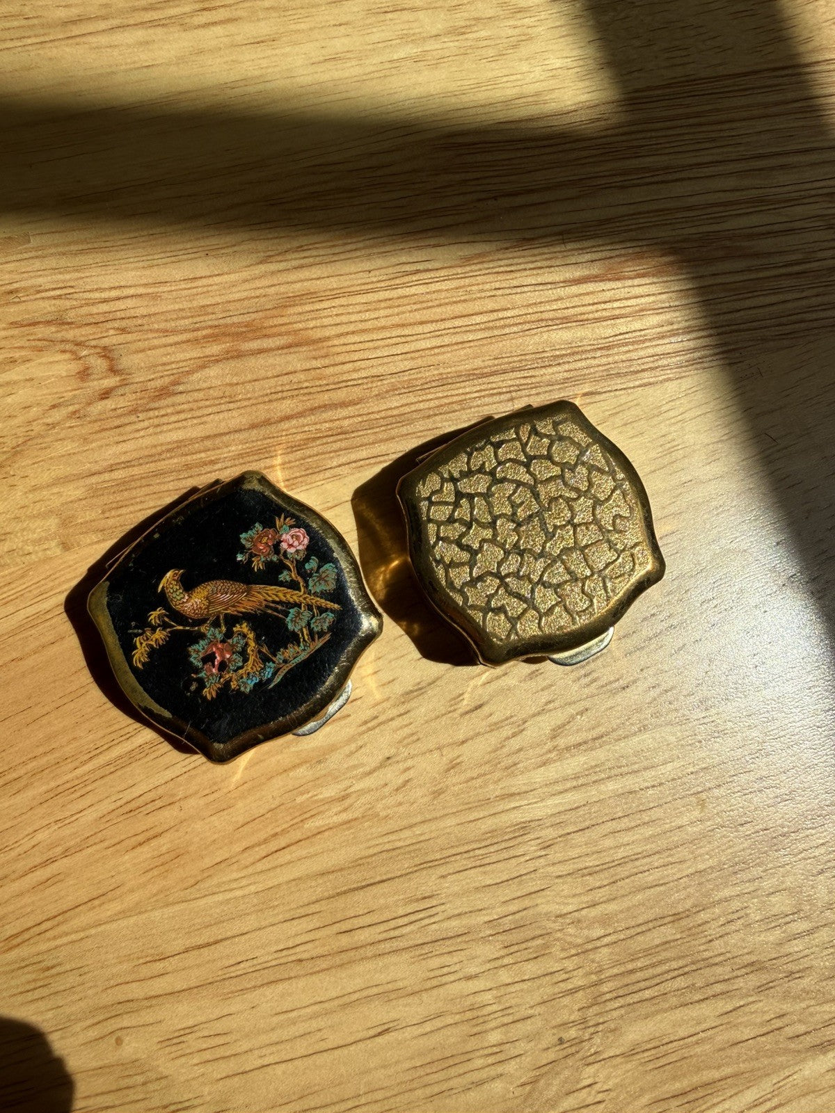Vintage Pair of 1960s Brass Stratton Pill Boxes Pheasant & Textured Pattern