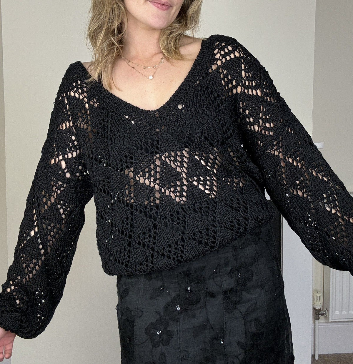 Vintage Handknit Size 3XL 18-22 Black Crochet Knit Jumper