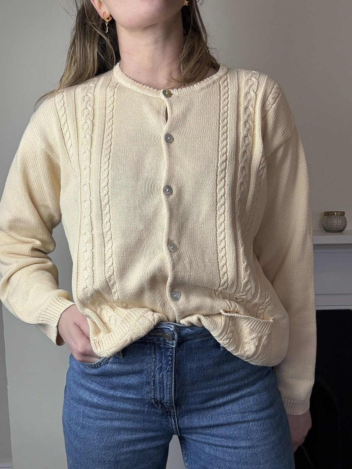 Size 2XL 14-18 Light Yellow Pure Cotton Knit Cardigan Jumper