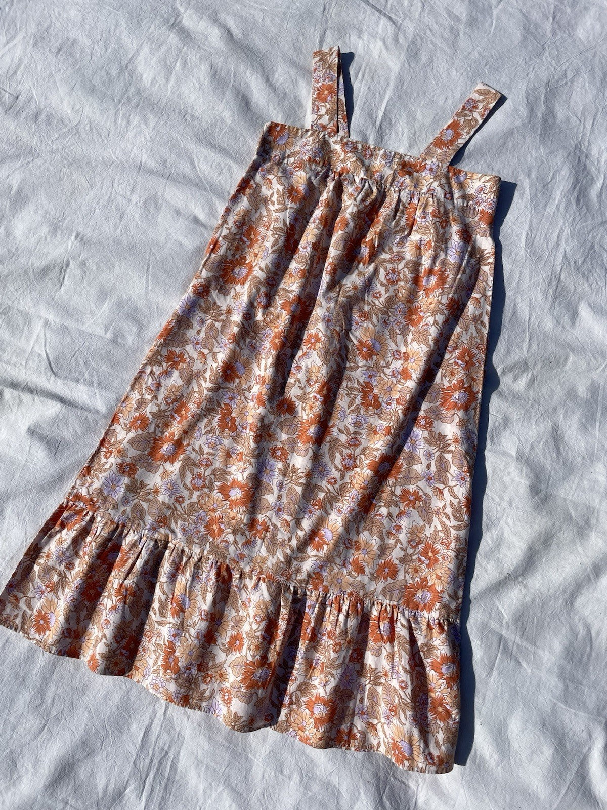 Vintage 70s Size XS 6-8 Brown Boho Floral Cotton Sun Dress Debenhams