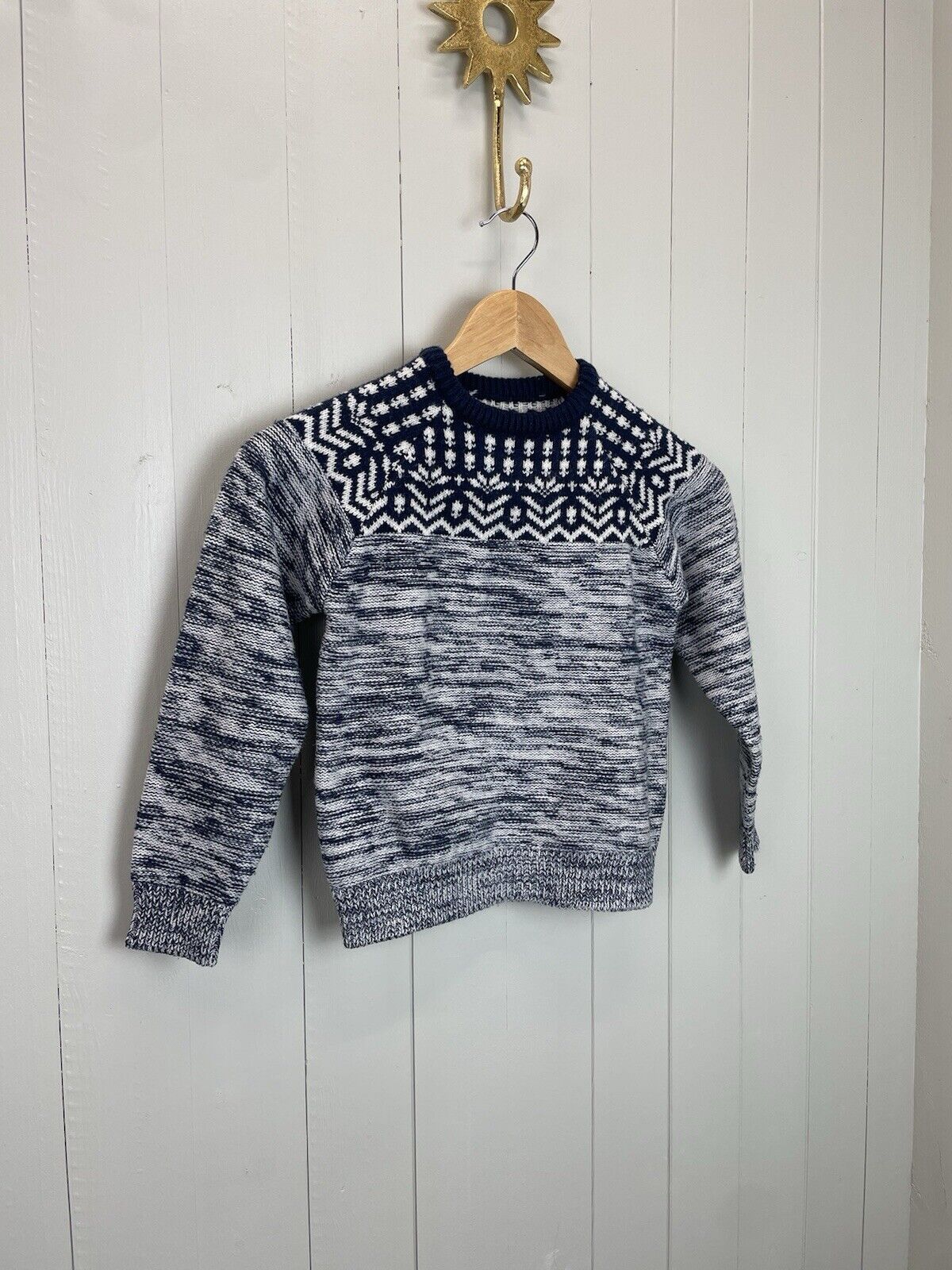 Vintage Aged 3-4 Years Navy Mark Patterned Knit Jumper Prenatal