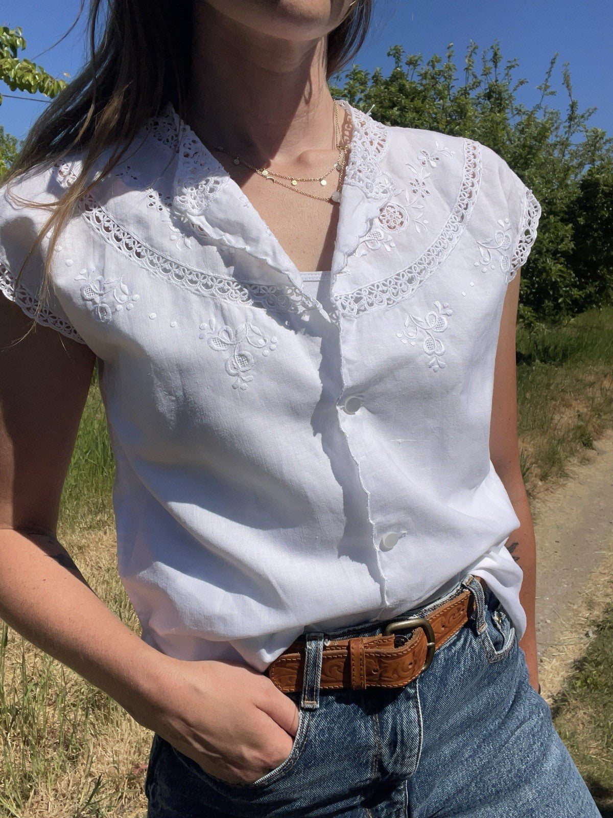 Vintage Size S 6-10 White Embroidered Peasant Folk Blouse