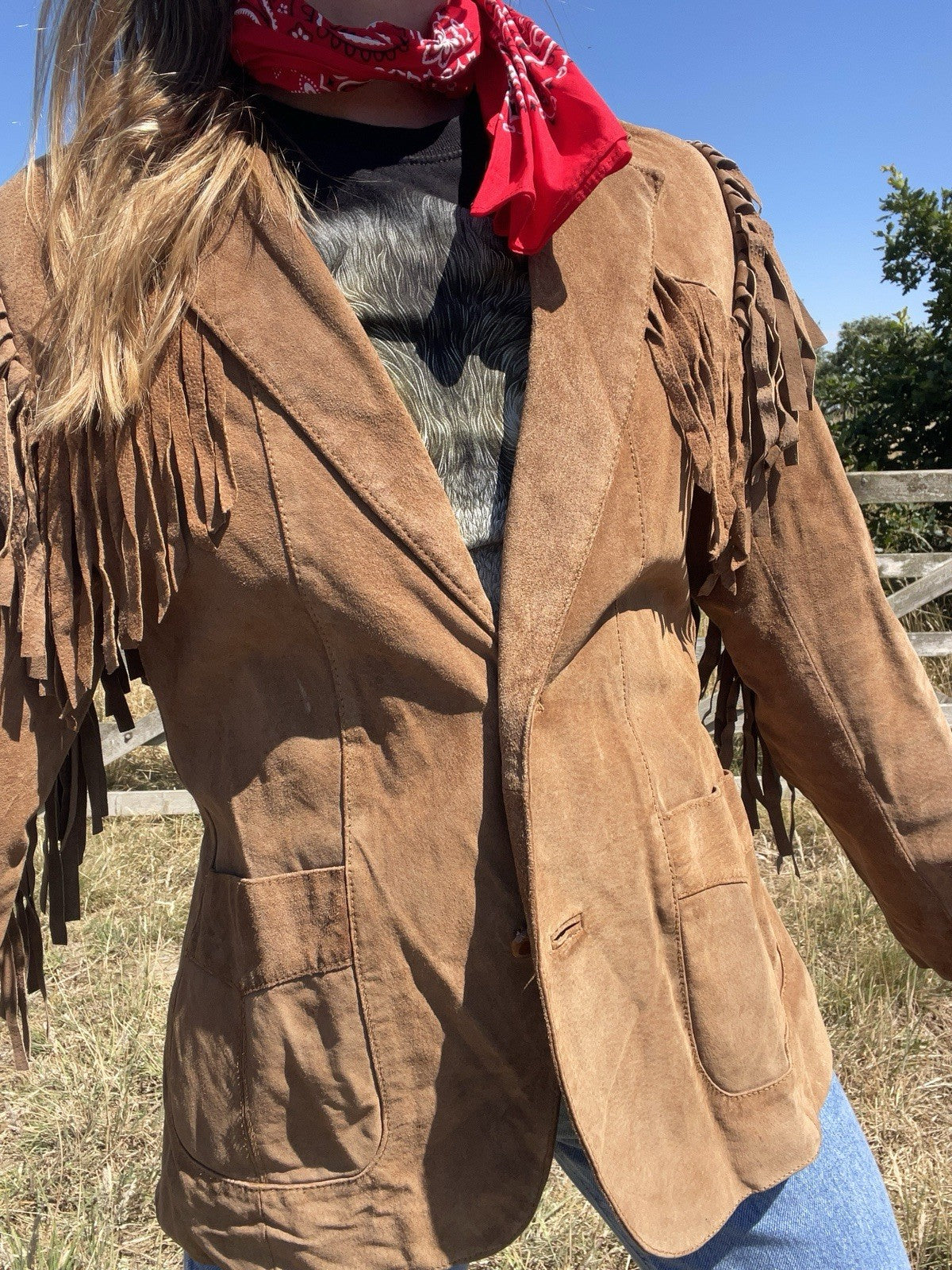 Vintage Size S 6-10 Tan Brown Western Fringed Suede Leather Jacket Jet Set