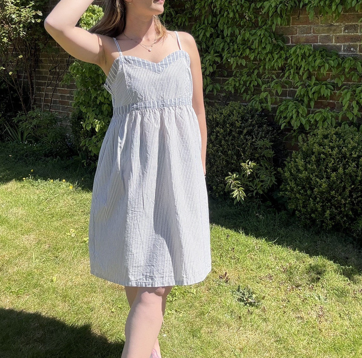 Vintage Size M 10-12 Blue Pinstripe Cotton Strappy Sun Dress North Sails
